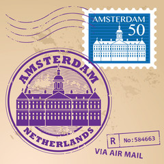 Wall Mural - Stamp set with words Amsterdam, Netherlands inside, vector