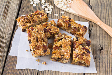 Granola bars with nuts and dried fruits