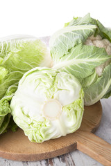 Canvas Print - Cabbage, cauliflower and chinese cabbage still life, country sty