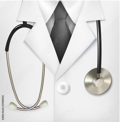 Obraz w ramie Close up of a doctors lab white coat and stethoscope. Vector ill