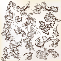 Fototapete - Set of vintage vector swirls for design