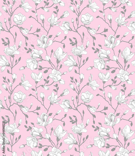 Plakat na zamówienie Seamless pink pattern with a blossoming magnolia