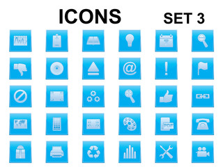 set of blue square icons