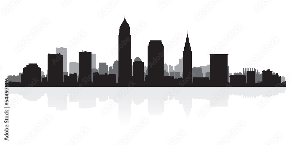 Cleveland city skyline silhouette - obrazy, fototapety, plakaty 