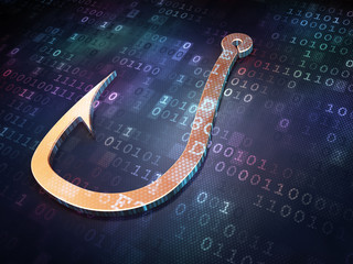 Security concept: Golden Fishing Hook on digital background