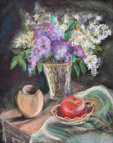 Obraz w ramie Still-life with a lilac bouquet