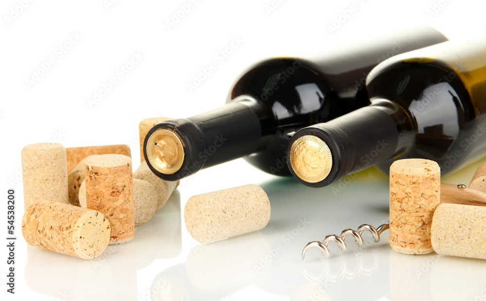 Wine and corks isolated on white