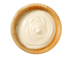 Canvas Print - Creamy sauce in wooden bowl