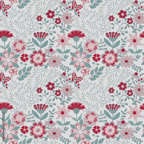 Obraz w ramie Abstract floral background, summer theme seamless pattern, vecto