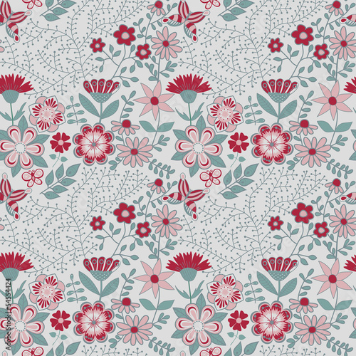 Naklejka - mata magnetyczna na lodówkę Abstract floral background, summer theme seamless pattern, vecto