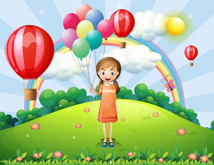 Poster - A girl holding balloons