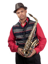 Portrait Of Attractive Young Saxophonist
