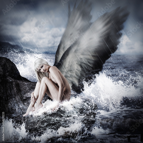 Naklejka dekoracyjna Sexy blond woman with angel wings