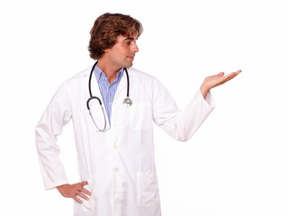 Wall Mural - Profesional medical doctor holding out his palm