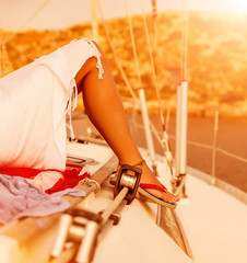 Wall Mural - Woman relaxed on the yacht