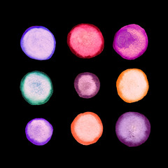 Vector set of round watercolor stains. Watercolor circles backgr