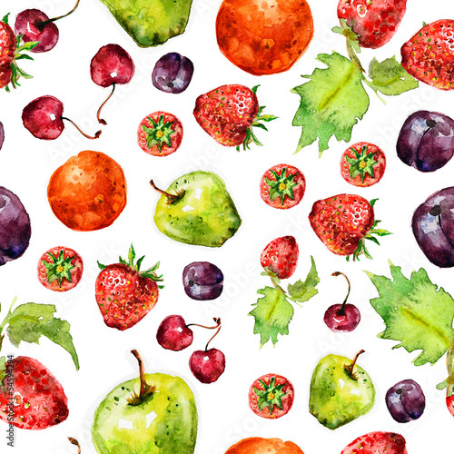 Naklejka - mata magnetyczna na lodówkę strawberry fruit seamless texture in watercolor