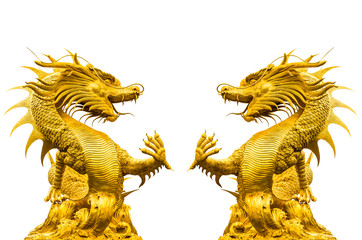 Double golden dragon statue