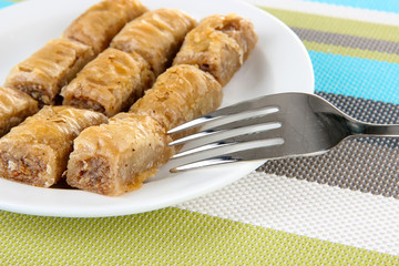 Wall Mural - Sweet baklava on plate on table