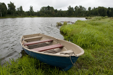 Fishing boat on the shore of Lake