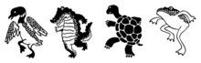Four Silhouette Wetland Animals Stepping In Parade