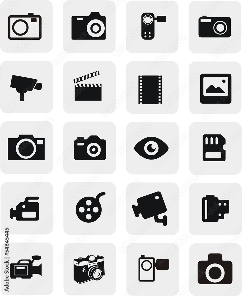 20 boutons photo et vidéo - obrazy, fototapety, plakaty 