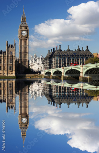 Obraz na płótnie canvas czteroczęściowy "tetraptyk" Big ben z mostem w londynie, wielka brytania
