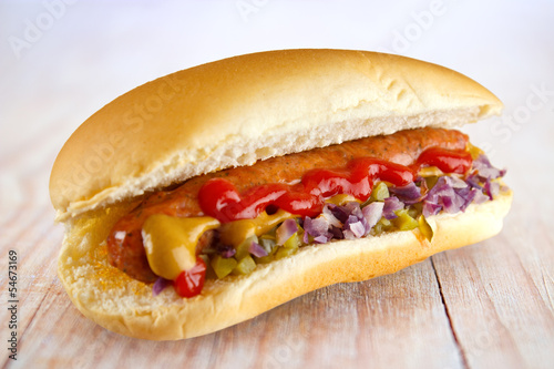 Naklejka samoprzylepna Hot doga z ketchupem i musztardą