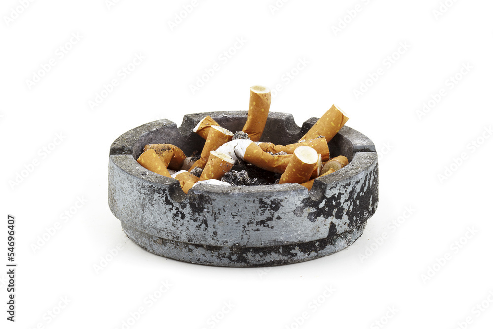 old ashtray full of cigarettes Stock Photo