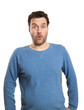 © MichaelJBerlin - Surprised mature Caucasian man in casual clothing, isolated on w