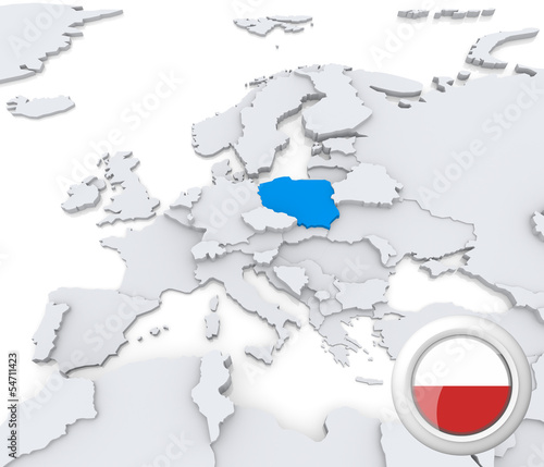 Obraz w ramie Poland on map of Europe