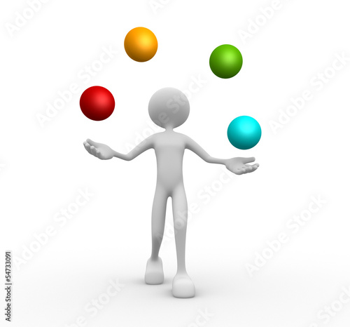 3d people - man, person juggle with a spheres. Balls