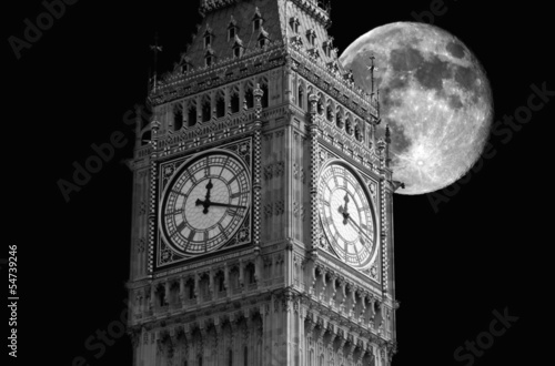 Obraz na płótnie canvas trzyczęściowy "tryptyk" Big ben moon