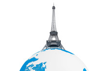 Tourism Concept. Eiffel Tower Over Earth Globe