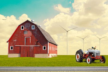 The traditional American red barn in rural setting