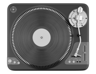 Wall Mural - top view of black turntable isolated on white background