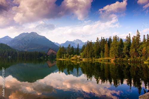 Fotoboard na płycie Jezioro strbske pleso, wysokie tatry, słowacja