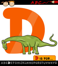 Letter D With Dinosaur Cartoon Illustration