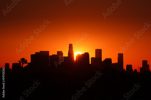 Naklejka samoprzylepna Panoramę miasta Los Angeles, wschód słońca