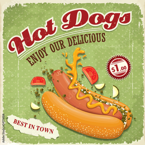 Obraz na płótnie canvas czteroczęściowy "tetraptyk" Projekt plakatu rocznika hot-dog