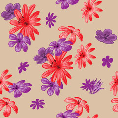 Fototapete - Cute floral seamless pattern