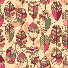 Fototapete - Autumn leaves seamless pattern retro style vector