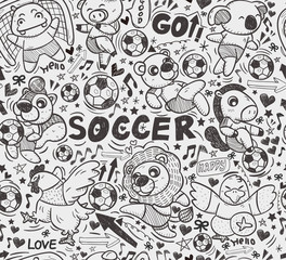 Wall Mural - seamless animal soccer player pattern