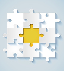 Wall Mural - Paper puzzle with yellow the middle for business concepts