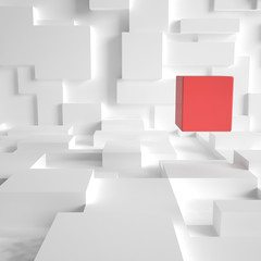 Wall Mural - 3d rendering of red cube in a futuristic room
