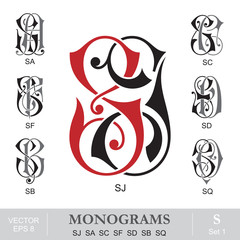 Vintage Monograms SJ SA SC SF SD SB SQ