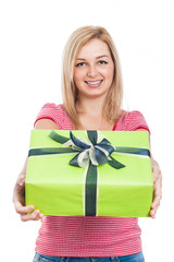 Happy woman giving present