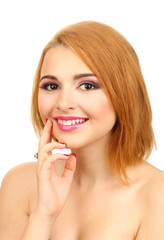 Sticker - portrait of sexy young woman with glamour make up and red