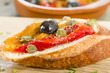 Pimientos Asados - Spanish roasted pepper tapas on crusty bread