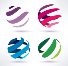 Set Of 3d  Abstract Globe Icons